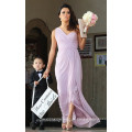 Kundengebundene Fußboden-Länge Frauen formales Kleid-vorderes Schlitz ein Schulter langes Chiffon- lila Brautjunfer-Kleid CWF2336